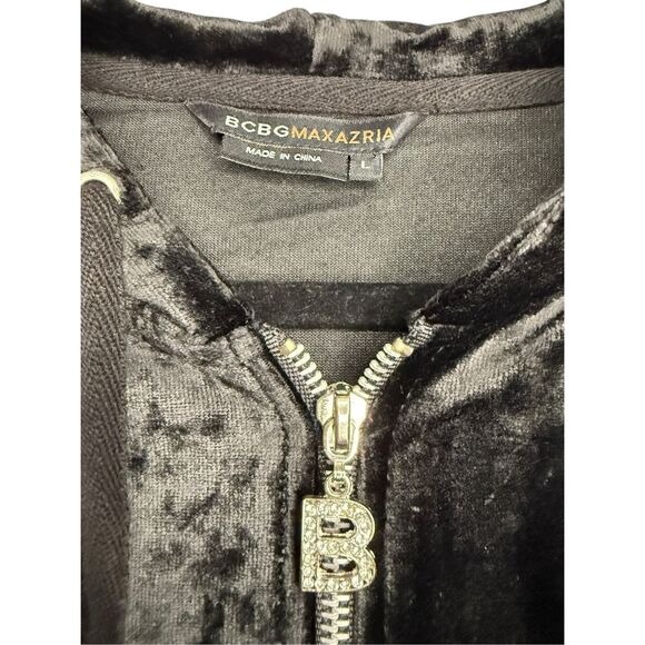 BCBG Maxazria Women’s Large Velour Tracksuit Black Matching Set Rhinestones Y2K - Picture 6 of 12